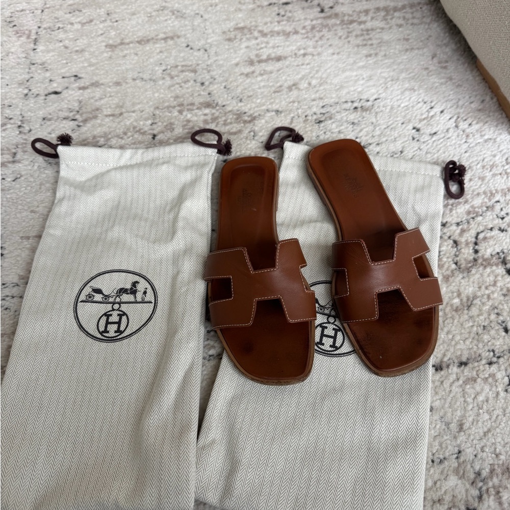 Hermes Brown Leather Slide Sandals - Picture 6 of 6